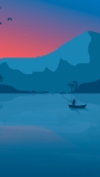 📱湖で釣りをする人と山のイラスト iPhone 7 壁紙・待ち受け