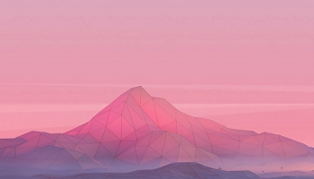📱CG ピンクのポリゴンの山と空 iPhone 8 壁紙・待ち受け