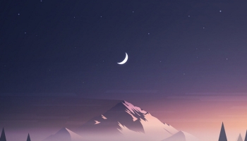 📱星空と三日月と雪山のイラスト iPhone 8 壁紙・待ち受け