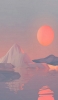 📱夕日と氷山のイラスト iPhone 11 壁紙・待ち受け
