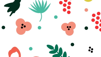 📱カラフル おしゃれなフラミンゴと花のイラスト iPhone 13 mini 壁紙・待ち受け