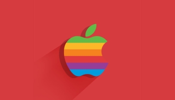 📱レインボー アップルのロゴ フラットデザイン iPhone 12 壁紙・待ち受け