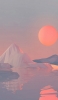 📱雪山と夕日と湖 イラスト ZenFone 7 Pro 壁紙・待ち受け