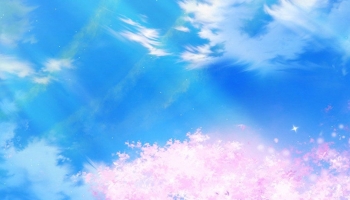 📱水色の綺麗な空と虹と桜のイラスト iPhone 13 mini 壁紙・待ち受け