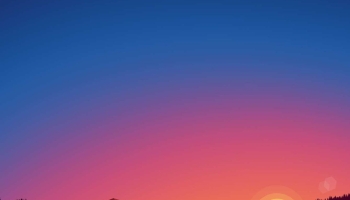 📱暗い青・オレンジの夕暮れ ポリゴンの山 iPhone 13 mini 壁紙・待ち受け