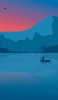 📱赤・青のグラデーションの空 湖で釣りをする人 AQUOS sense5G 壁紙・待ち受け