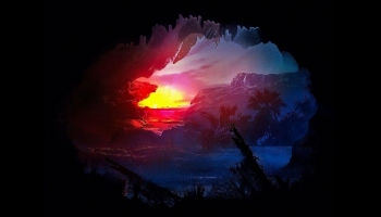 📱夕日が見える洞窟のイラスト iPhone 13 壁紙・待ち受け
