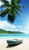 📱グアム 砂浜にある水色のボート 椰子の木 Xperia 8 Lite 壁紙・待ち受け