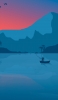 📱夕暮れ 湖で釣りをする人 イラスト Xperia 8 Lite 壁紙・待ち受け
