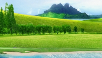 📱青空と緑の丘陵地と湖 Xperia 8 壁紙・待ち受け
