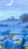 📱雪景色 密集した家 三日月 イラスト Xperia 10 II 壁紙・待ち受け