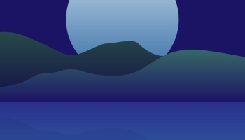 📱満月と山と湖と森のイラスト iPhone 13 壁紙・待ち受け