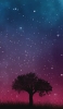 📱青・紫の星空 大木と草原 Galaxy S21 5G 壁紙・待ち受け
