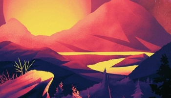 📱赤い太陽と山 イラスト ZenFone 7 壁紙・待ち受け