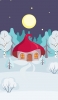 📱月と赤い屋根の家と雪の大地のイラスト ZenFone 7 Pro 壁紙・待ち受け
