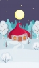 📱月と赤い屋根の家と雪の大地のイラスト moto e7 power 壁紙・待ち受け