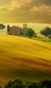 📱金色の田舎の風景 赤いレンガの家 緑の木 ROG Phone 3 Android 壁紙・待ち受け