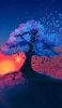 📱お洒落な青い木と星空のイラスト Google Pixel 5 Android 壁紙・待ち受け